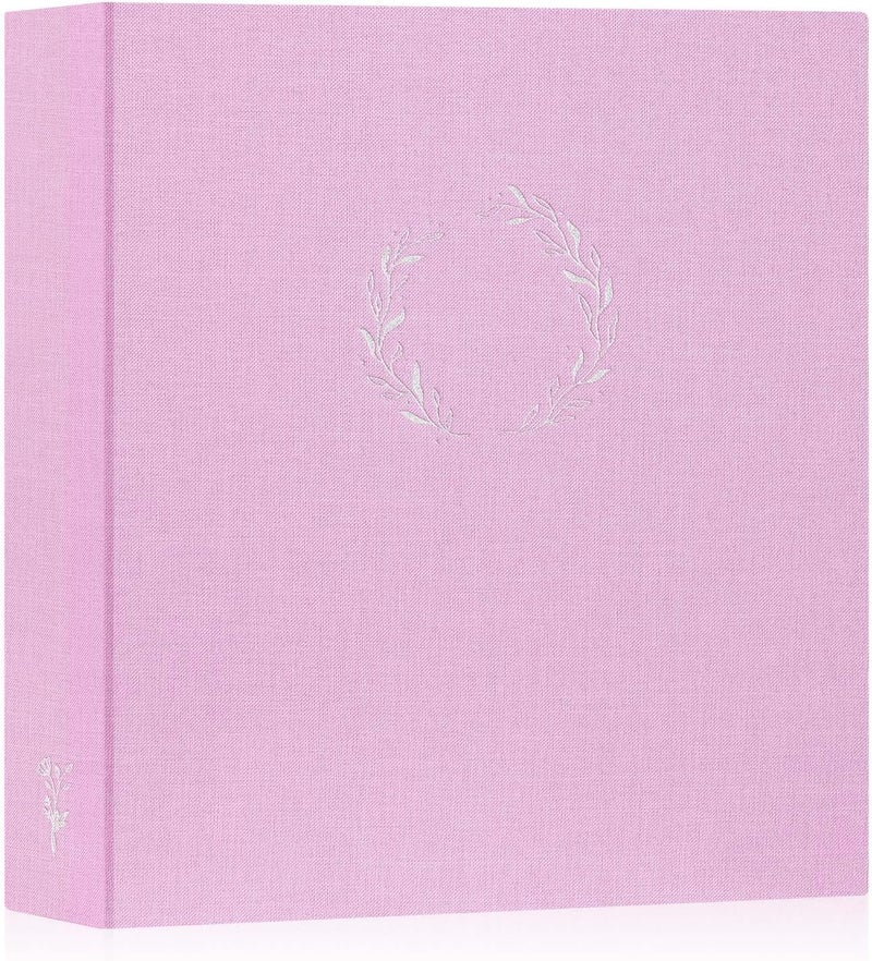 Lanpn Photo Album Scrapbook 8.5x11, Linen Cover Wreath Design Top Load 3 Ring Folder Binder Photobook Photo Book 8.5 x 11 inch with 30 Plastic Sleeves 60 Pages Pink - Image 1